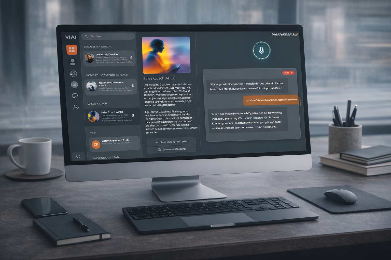 sales-coach.ai Desktop-Ansicht – KI-Coaching Plattform für Vertriebsteams
